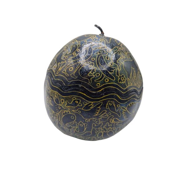 Handcrafted Maque Decorative Gourd With Intricate Carvings & Natural Wax Finish - Picture 11 of 13